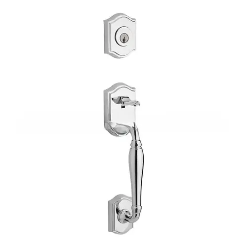 Double Cylinder Westcliff Handleset with Round Knob and Traditional Arch Rose with 6AL Latch, Dual Strike, and SmartKey Bright Chrome Finish