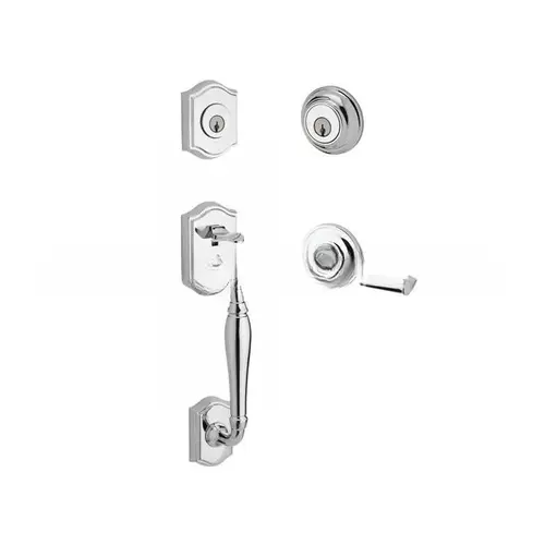 Double Cylinder Westcliff Handleset with Right Hand Federal Lever and Traditional Round Rose with 6AL Latch and Dual Strike Bright Chrome Finish