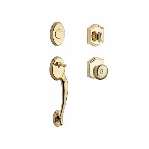 Full Dummy Columbus Handleset Round Knob and Traditional Arch Rose Lifetime Brass Finish