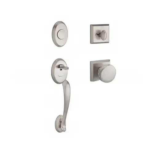 Full Dummy Columbus Handleset Round Knob and Traditional Square Rose Satin Nickel Finish