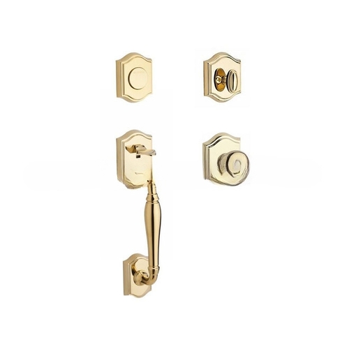 Full Dummy Westcliff Handleset Round Knob and Traditional Arch Rose Lifetime Brass Finish