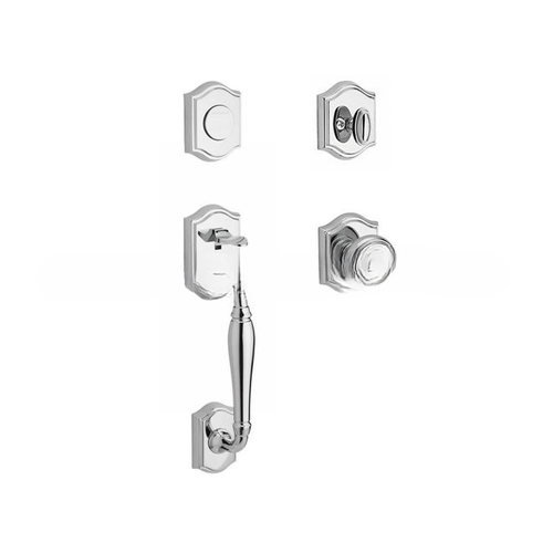 Full Dummy Westcliff Handleset Traditional Knob and Traditional Arch Rose Bright Chrome Finish