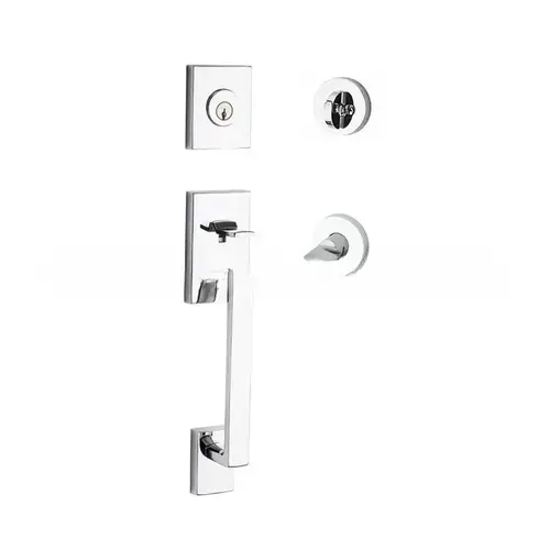 Single Cylinder La Jolla Handleset Square Lever Contemporary Round Rose with 6AL Latch, Dual Strike, and SmartKey Bright Chrome Finish