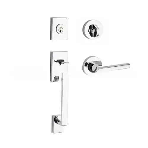 Single Cylinder La Jolla Handleset Tube Lever Contemporary Round Rose with 6AL Latch, Dual Strike, and SmartKey Bright Chrome Finish