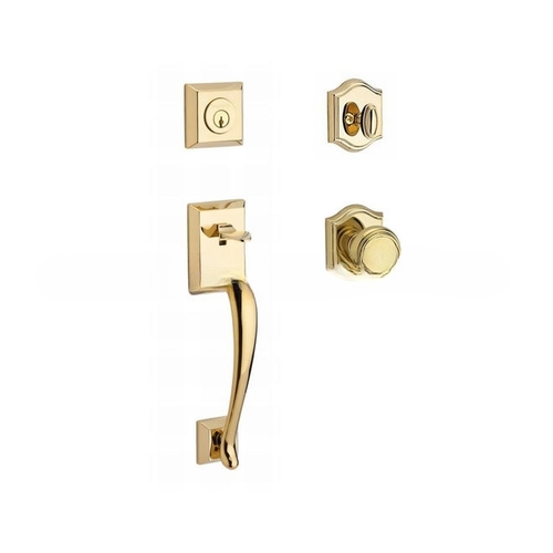 Single Cylinder Napa Handleset Traditional Knob and Traditional Arch Rose with 6AL Latch and Dual Strike Lifetime Brass Finish