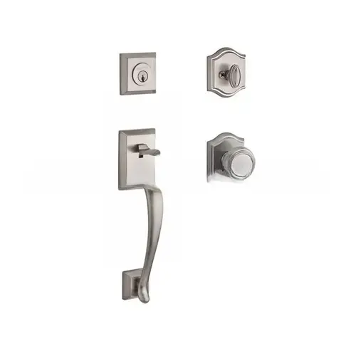 Single Cylinder Napa Handleset Traditional Knob and Traditional Arch Rose with 6AL Latch and Dual Strike Satin Nickel Finish