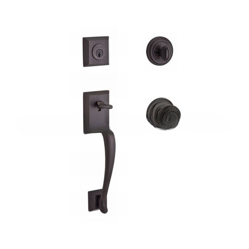 Single Cylinder Napa Handleset Traditional Knob and Traditional Round Rose with 6AL Latch and Dual Strike Venetian Bronze Finish