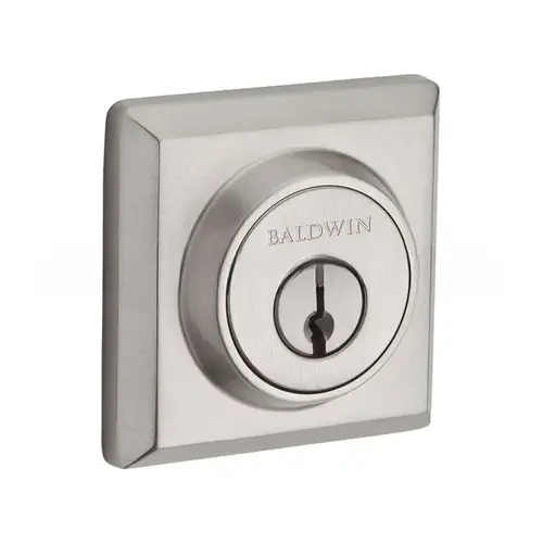 Single Cylinder Traditional Square Deadbolt with 6AL Latch and Dual Strike Satin Nickel by Bright Chrome Finish