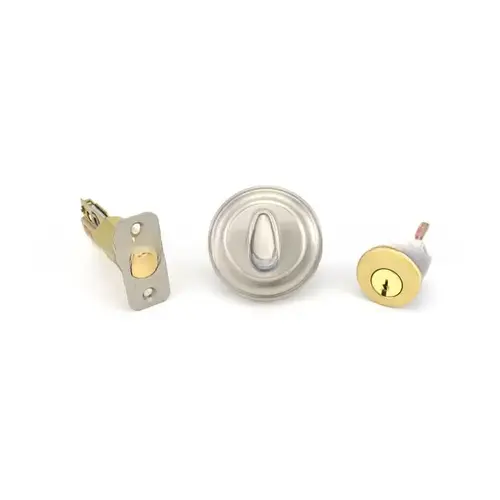 Single Cylinder Traditional Round Deadbolt with 6AL Latch and Dual Strike Lifetime Brass by Satin Nickel Finish