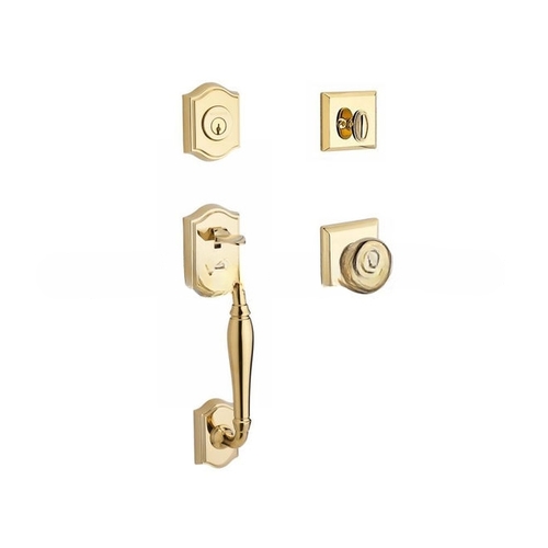 Single Cylinder Westcliff Handleset Traditional Knob and Traditional Square Rose with 6AL Latch and Dual Strike Lifetime Brass Finish