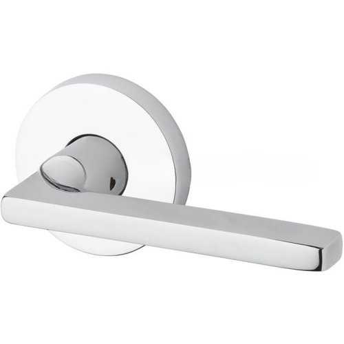 Entry Right Hand Square Lever and Contemporary Round Rose with 6AL Latch and Dual Strike Bright Chrome Finish