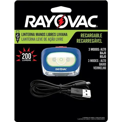 Rayovac ROVHDLLP-XCP4 Rechargeable Headlamp, Lithium-Ion Battery, LED Lamp, 8 hr Run Time - pack of 4