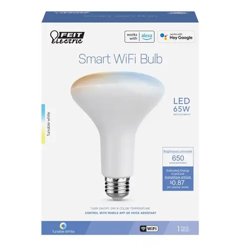 LED Bulb BR20 E26 (Medium) Smart-Enabled Adjustable White 65 Watt Equivalence Clear