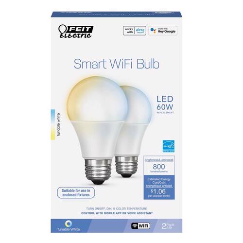 LED Bulb A19 E26 (Medium) Smart-Enabled Adjustable White 60 Watt Equivalence Clear