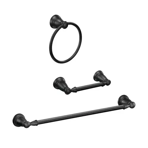 Creative Specialties Y2633BL Banbury 3-Pc. Bathroom Set, Toilet Paper Holder, Towel Bar & Ring, Matte Black