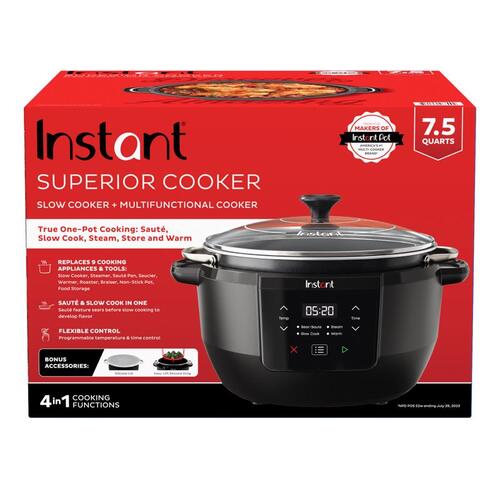 Instant 140-4040-01 Slow Cooker 7.5 qt Black/Silver Aluminum Programmable Black/Silver