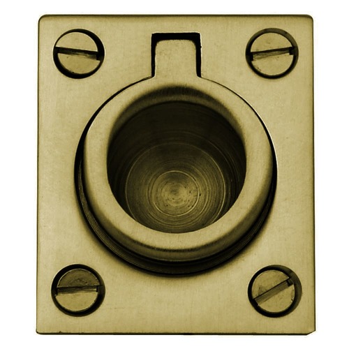 Flush Ring Pull Satin Brass with Brown Finish