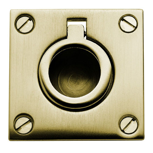 Flush Ring Pull Satin Brass with Brown Finish