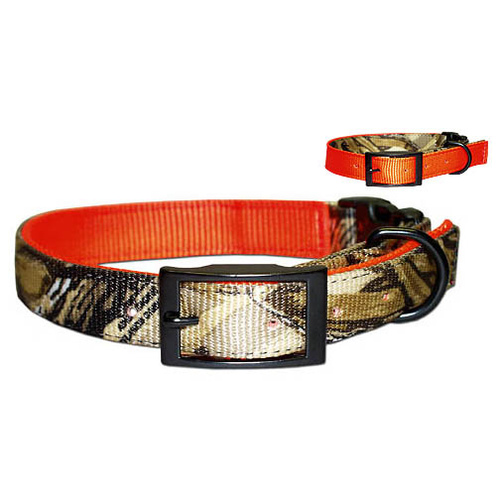 Dog Collar Nylon 2-Ply Reversible 1" x 21" Camo/Orange