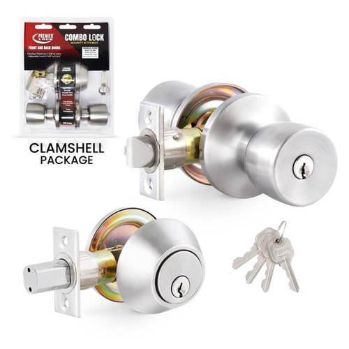 Grip Tight Tools Mobile Home Entry & Single Cylinder Deadbolt Combo - Stainless Finish - Tulip Style