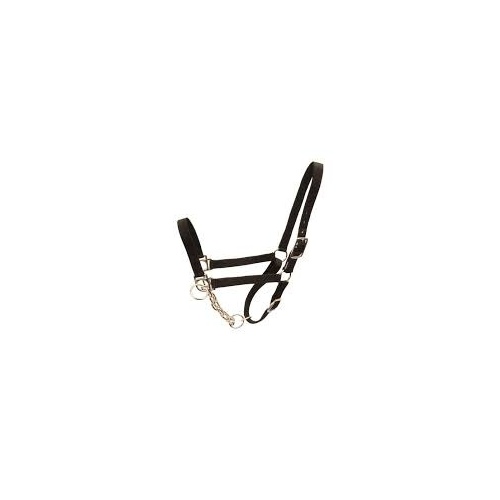 Cattle Restraint Halter Nylon with Chain Chin Strap Small - Black