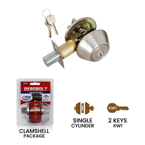 Grip Tight Tools DB02 Grip Tight Single Cylinder Deadbolt - Stainless Steel