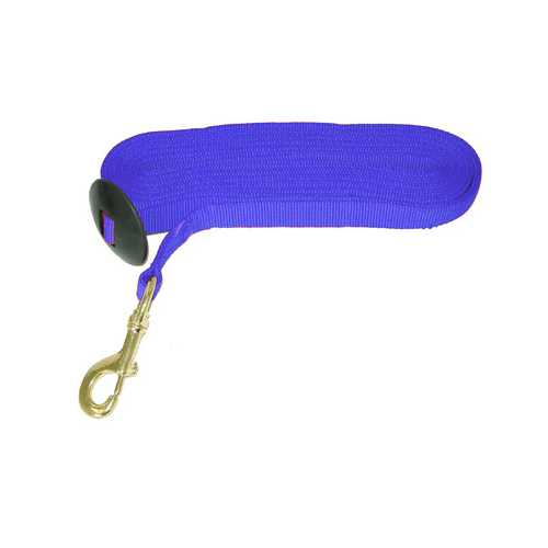 25'Lunge Line, Rubber Stopper, Brass Plated Hardware - Blue