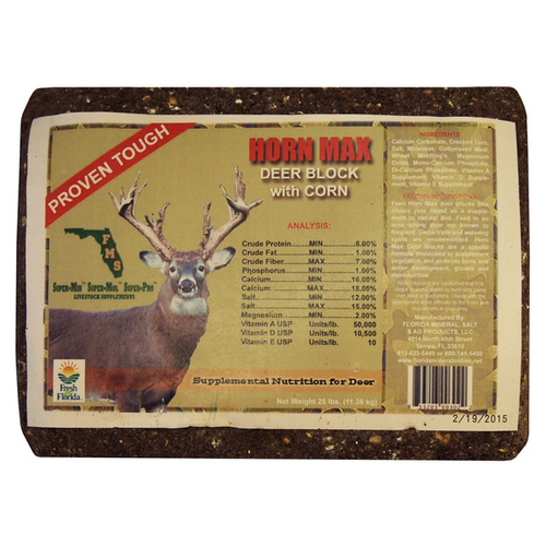 Florida Mineral Salt & Ag Prod 3374 Horn-Max Deer Block 25-lbs