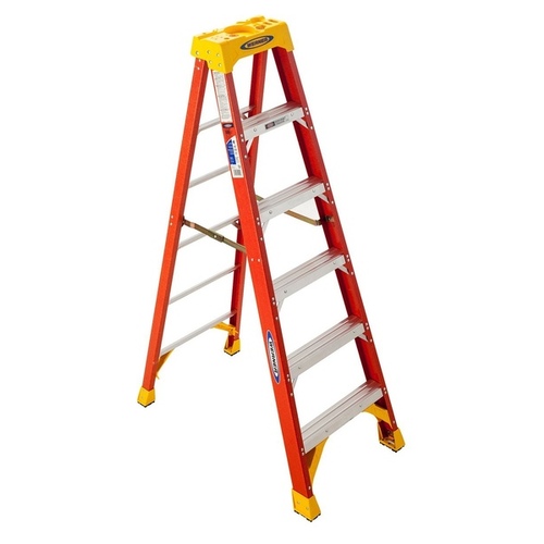 WERNER LADDER 6206 Step Ladder Single-Sided Fiberglass Type IA 6-ft