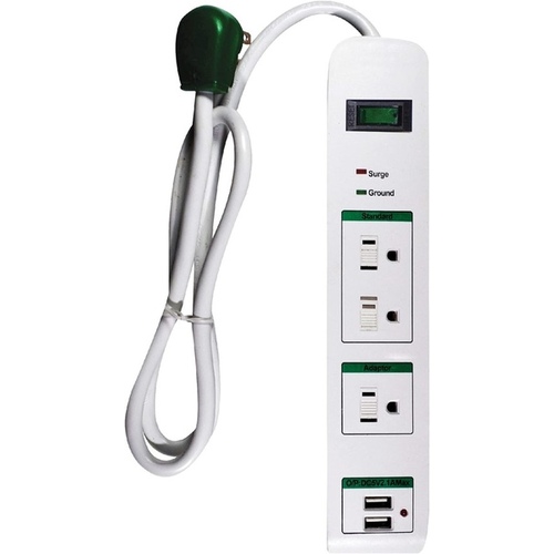 3-Outlet 2-USB Surge Protector Power Strip with 3' Heavy Duty Cord