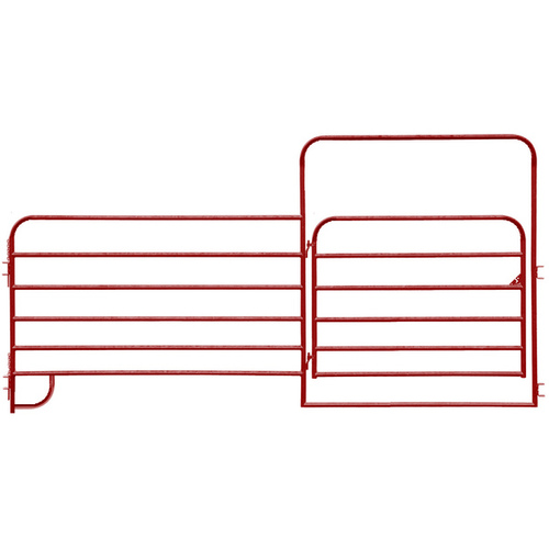 Corral Panel 6-Bar Round Corner 12ft with 6ft Gate - Red Painted