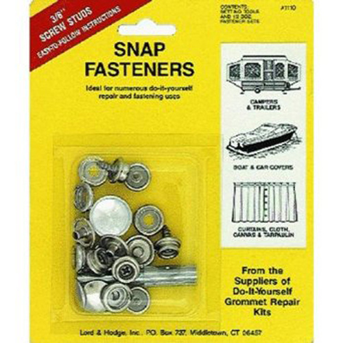 Lord & Hodge Inc 1110 Snap Fastener Repair Kit - Canvas to Screw Stud 3/8" - Nickel pack of 6