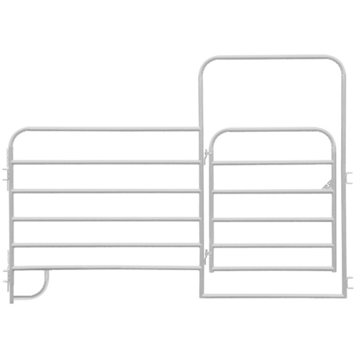 Corral Panel 6-Bar Round Corner 10ft with 4ft Gate - Galvanized