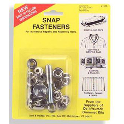 Lord & Hodge Inc 1100 Snap Fastener Repair Kit - Canvas to Canvas - Nickel pack of 6