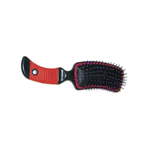 Partrade Trading Corp 246073 Curved Mane Brush With Grip Handle & Pin Bristles - Red