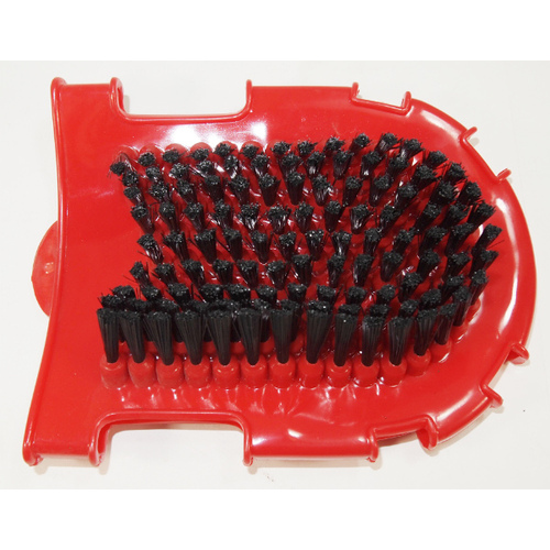 Partrade Trading Corp 244859 Dual Grooming Glove Bristle Brush & Curry Knobs - Red