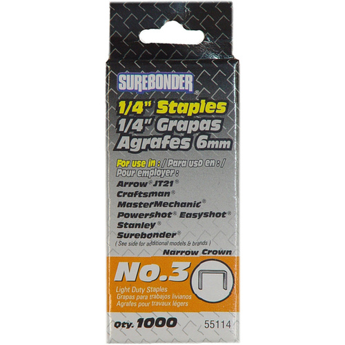 Surebonder Light Duty Staples No.3 - 1/4"