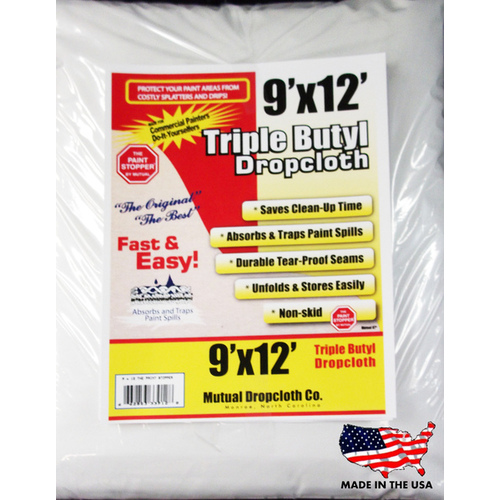 Paint Stopper Triple Butyl Coated Dropcloth 9 x 12 - White