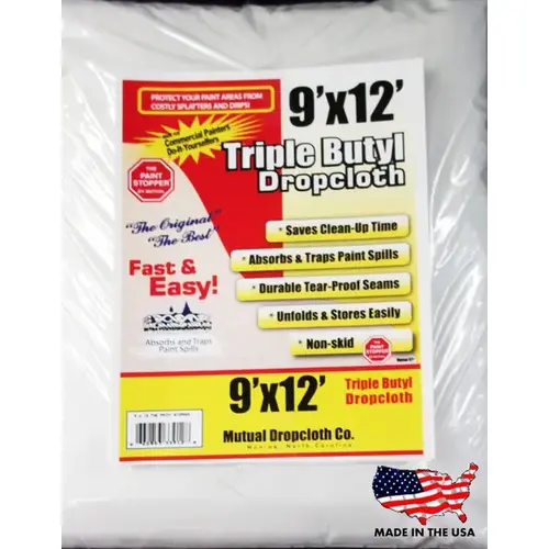 Mutual Dropcloth 36420421 Paint Stopper Triple Butyl Coated Dropcloth 9 x 12 - White