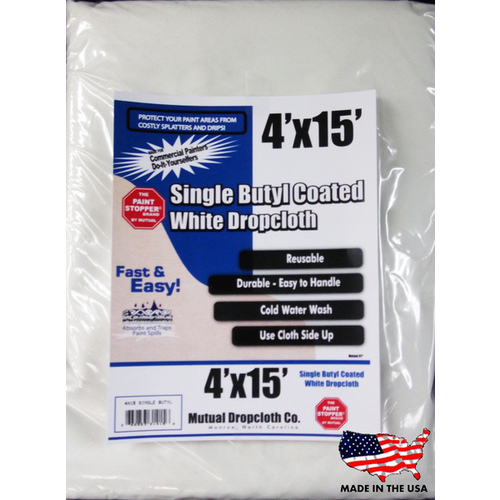 Paint Stopper Single Butyl Coated Dropcloth 4 x 15 - White