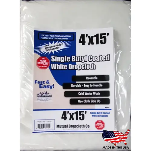 Mutual Dropcloth 31415 Paint Stopper Single Butyl Coated Dropcloth 4 x 15 - White
