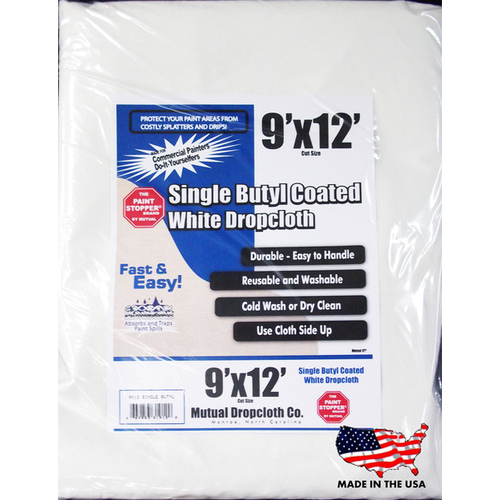 Mutual Dropcloth 31912 Paint Stopper Single Butyl Coated Dropcloth 9 x 12 - White