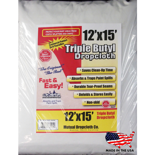 Paint Stopper Triple Butyl Coated Dropcloth 12 x 15 - White