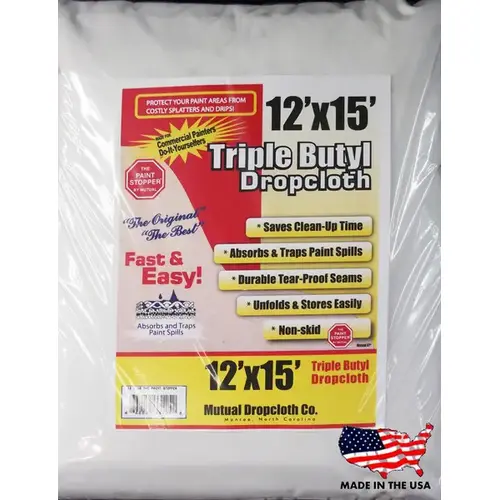 Paint Stopper Triple Butyl Coated Dropcloth 12 x 15 - White