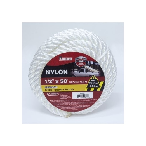 1/2" x 50' Twisted Nylon Rope - White