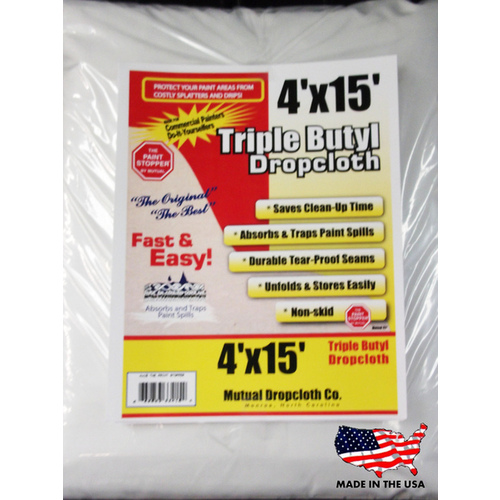 Mutual Dropcloth 33415 Paint Stopper Triple Butyl Coated Dropcloth 4 x 15 - White