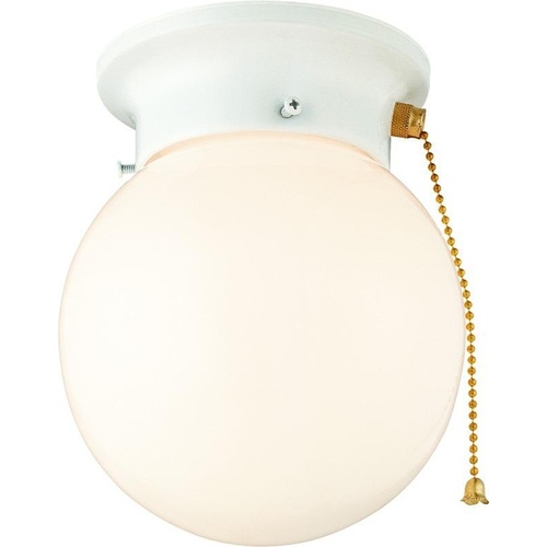 Hardware House 60-712 Ceiling Fixture Flush Mount 6" Ball with White Glass & Pull Chain Switch