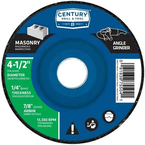 Century Drill & Tool 75504 Century Tool Depressed Center Type 27 Masonry Grind Wheel