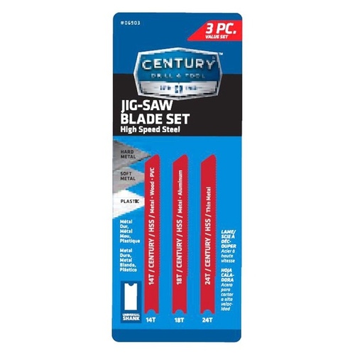 Century Drill & Tool 06903 3-PC High Speed Steel Jig-Saw Blade Set