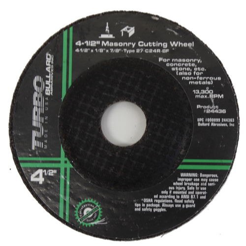 Bullard Abrasives Metal Grinding Wheel - 4-1/2" X 1/8" X 7/8"